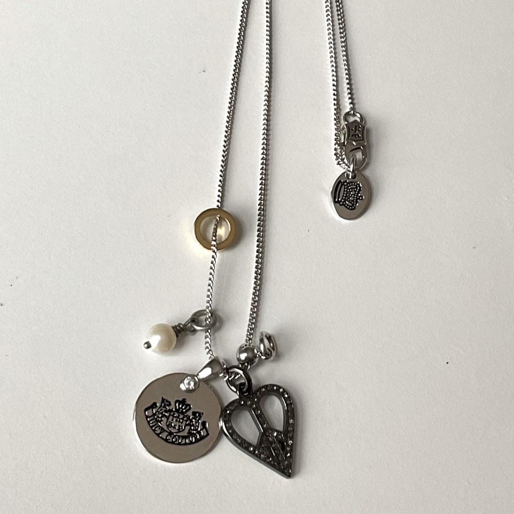 ❤️ Juicy Couture vintage Y2K silver chain necklace w/charm pendants, EUC